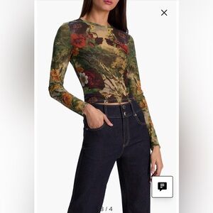NWOT Alice + Olivia DELAINA PRINTED LS MESH BLOUSE Size M